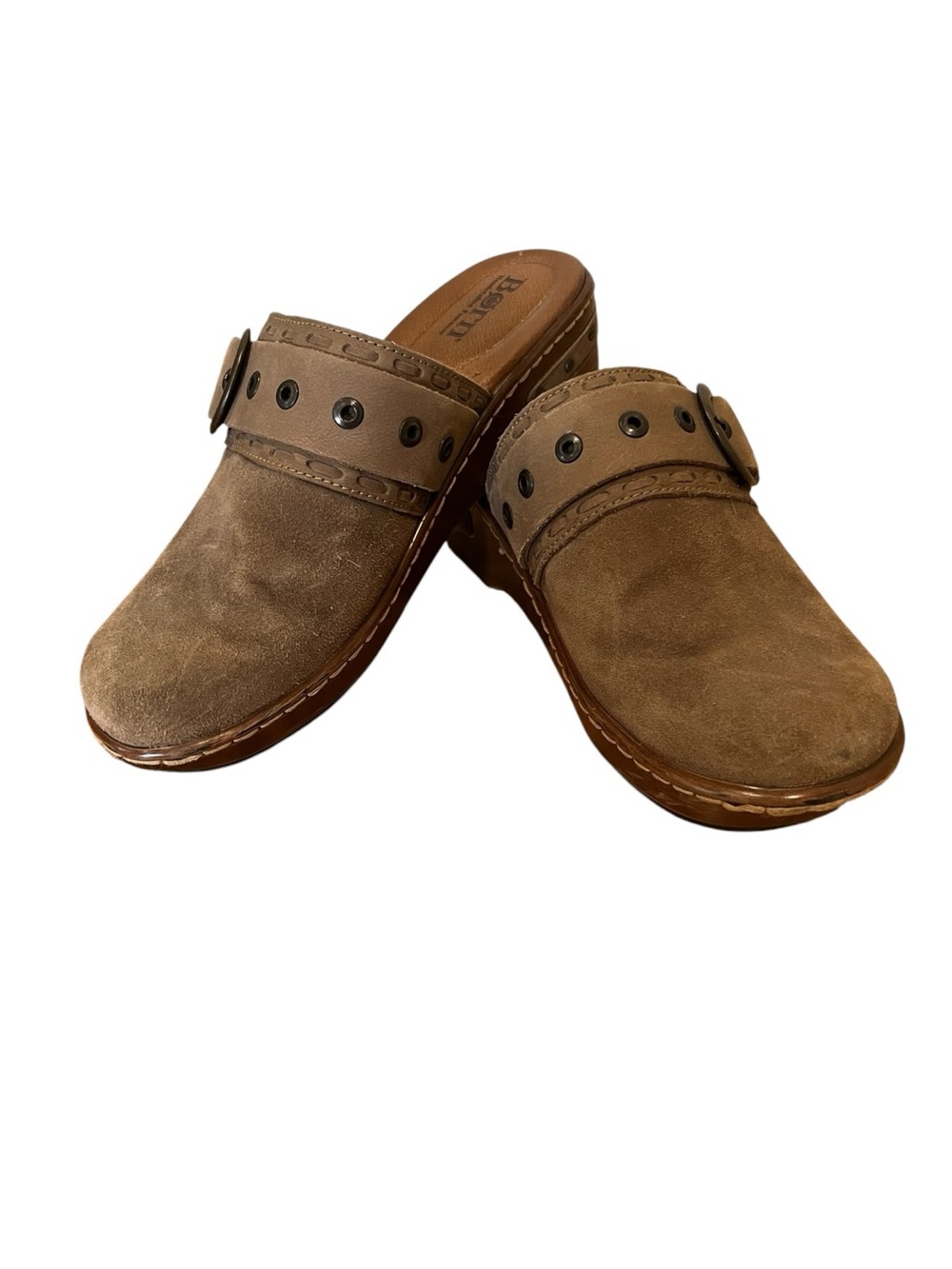 Born brown suede leather mules bucklle slip-On Clogs size 8.5